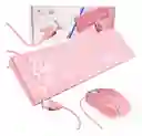 Kit Mouse Y Teclado Gamer Rosa Usb Con Luz Led Para Pc Lap