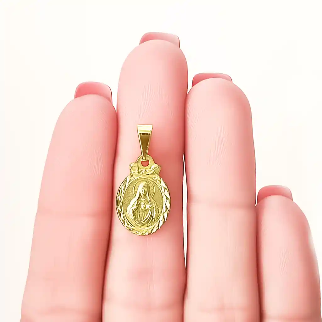 Colgante Medalla Sagrado Corazón 11mm Borde Ovalado Enchapado Oro 18k
