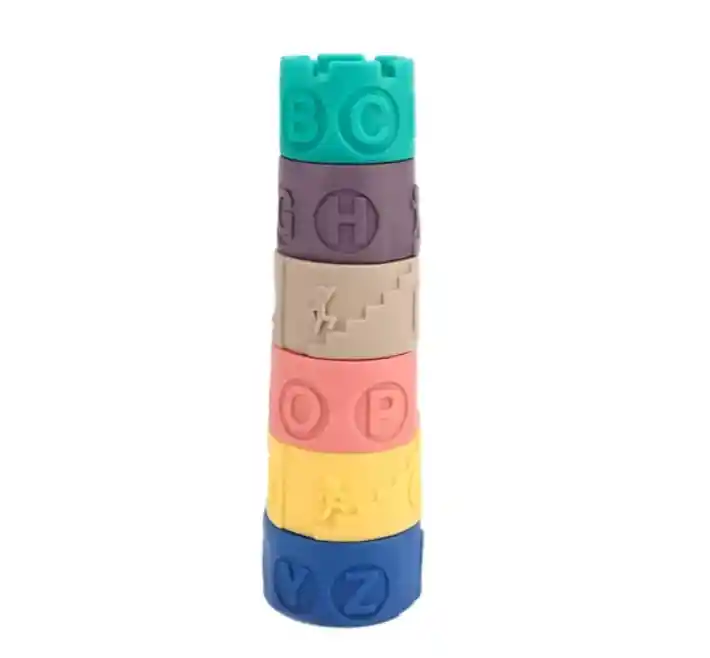 Torre Apilable De Goma Bebe Encastre Letras X6