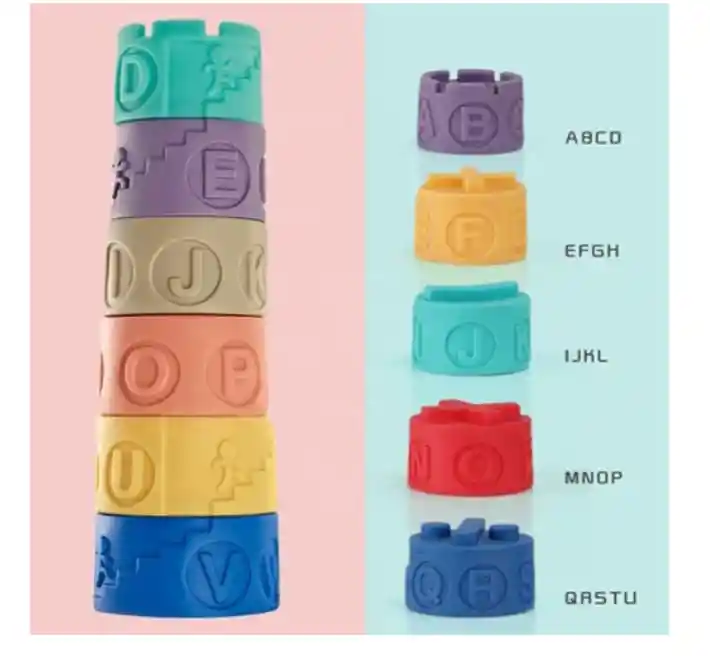 Torre Apilable De Goma Bebe Encastre Letras X6