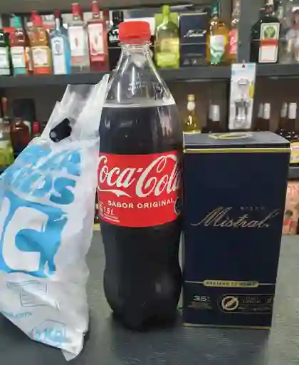 Promo Pisco Mistral 750cc + Coca Cola Original 1.5 + Hielo