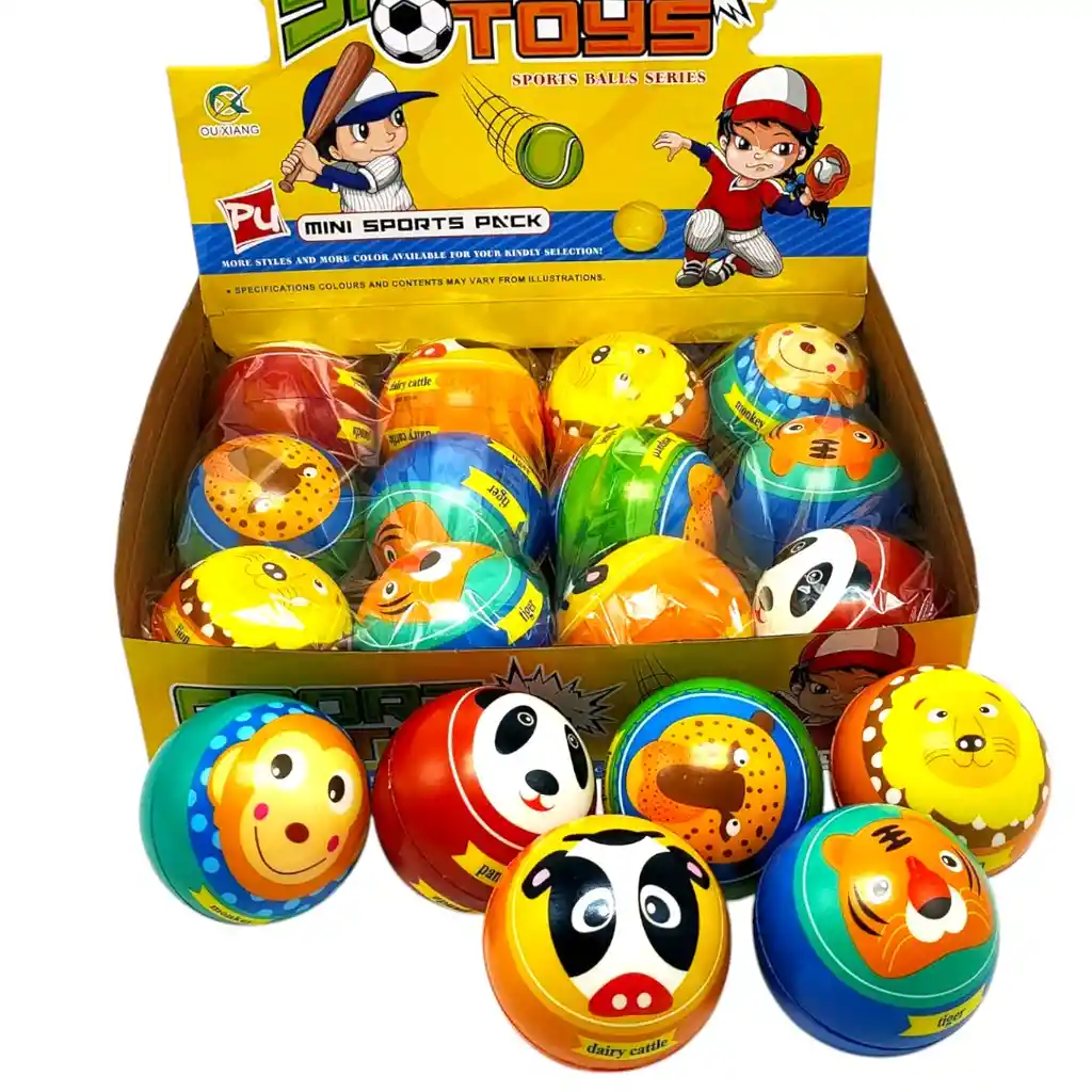 Sorpresas-12 Pelotas Soft (pu) Carita Animalito 10 Cm