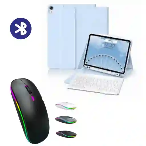 Funda Para Ipad 10.2 Magnetica Mas Teclado Y Mouse Bluetooth Color Azul