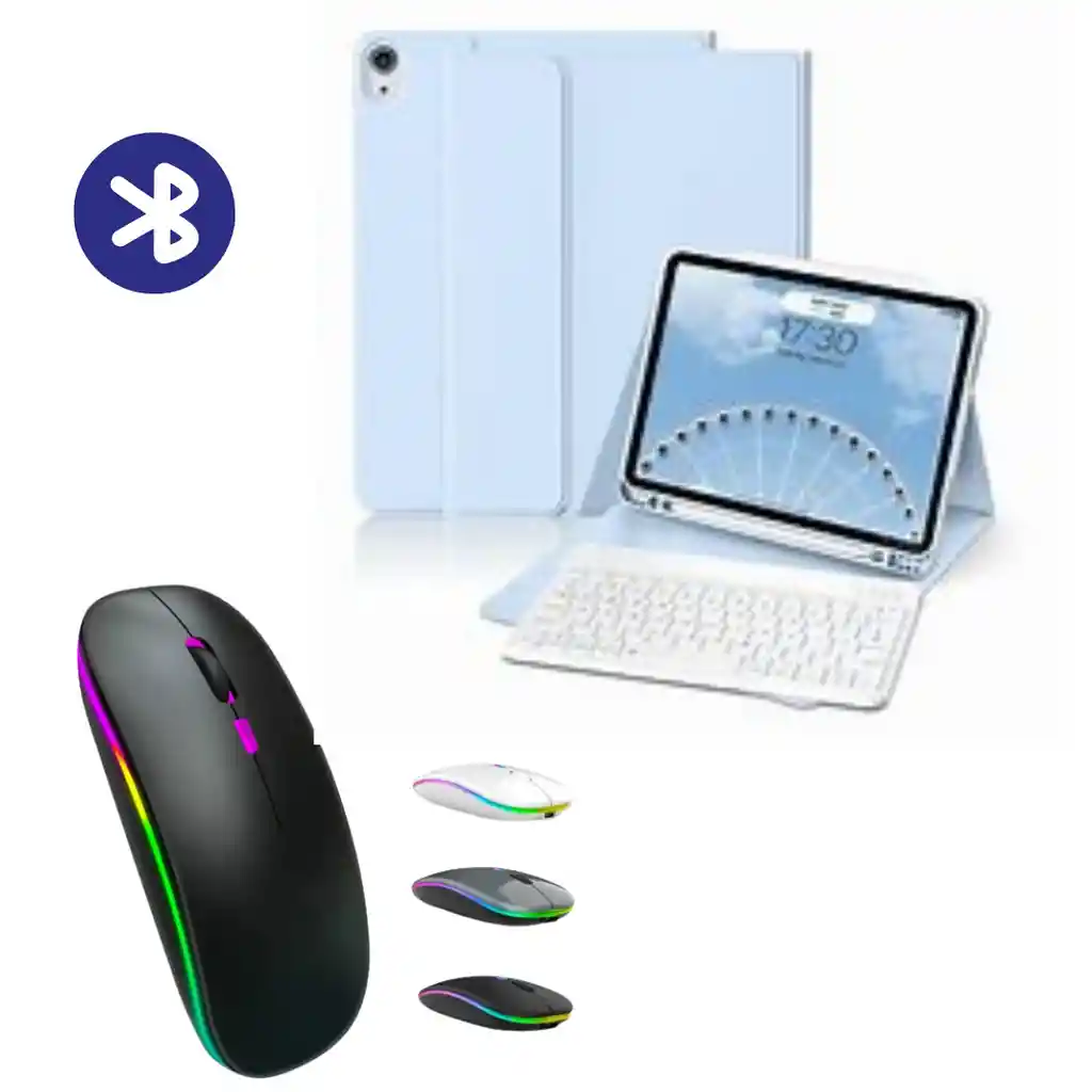 Funda Para Ipad 10.2 Magnetica Mas Teclado Y Mouse Bluetooth Color Azul