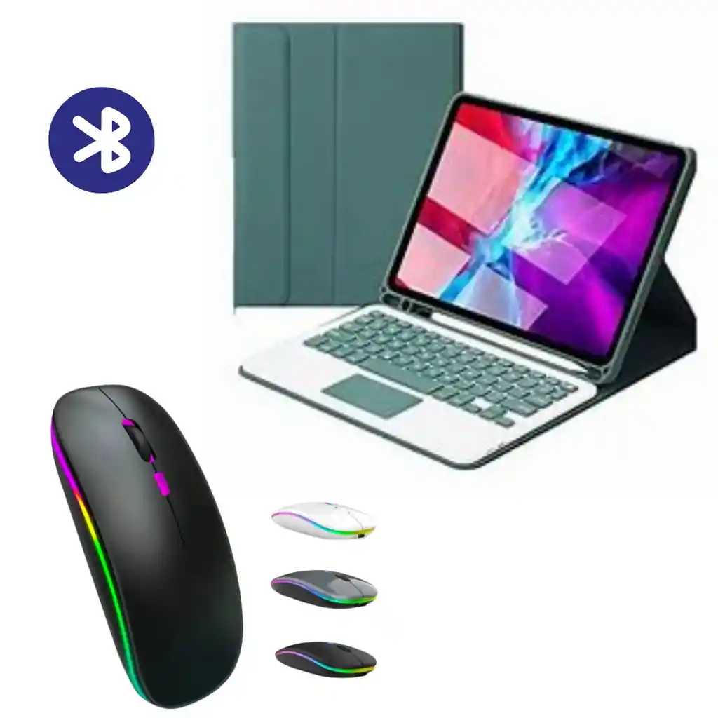 Funda Para Ipad 10.2 Magnetica Verde Mas Teclado Y Mouse Bluetooth