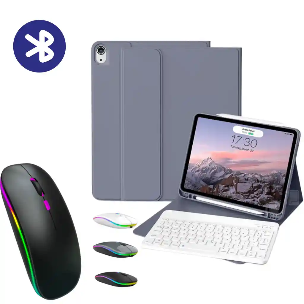 Funda Para Ipad 10.2 Magnetica Mas Teclado Y Mouse Bluetooth Color Lila