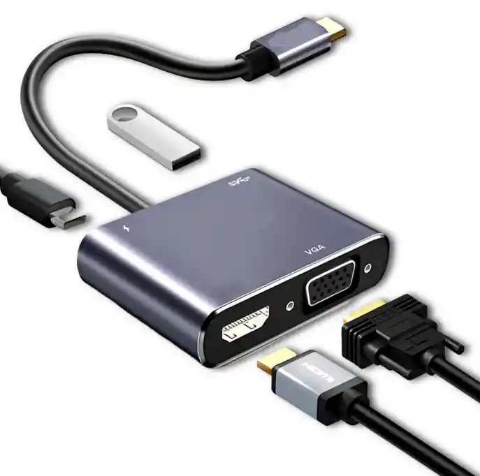 Hub Adaptador 4 En 1 Type-c A Hdmi 4k + Vga + Usb 3.0+ Usb C