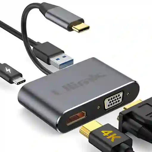 Hub Adaptador 4 En 1 Type-c A Hdmi 4k + Vga + Usb 3.0+ Usb C