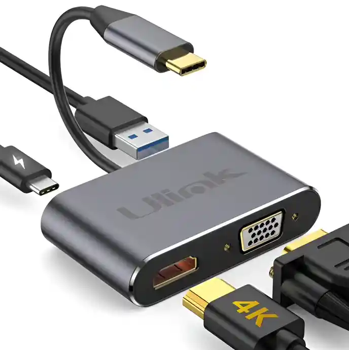 Hub Adaptador 4 En 1 Type-c A Hdmi 4k + Vga + Usb 3.0+ Usb C