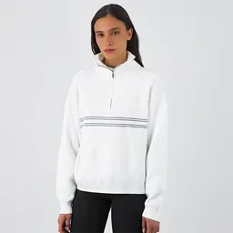 Sweater Cuello Alto Blanco Líneas Gris M Mujer Raindoor