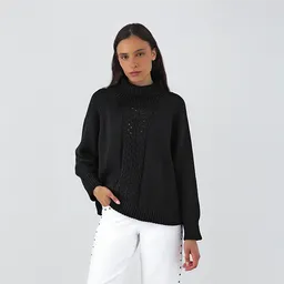Sweater Cuello Tortuga Negro L Mujer Raindoor