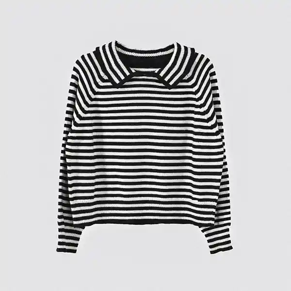 Sweater Polo Rayas Negro Blanco S Mujer Raindoor