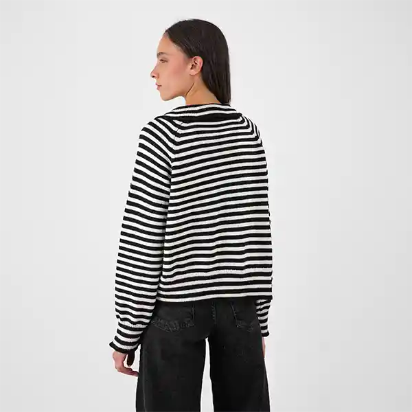Sweater Polo Rayas Negro Blanco S Mujer Raindoor