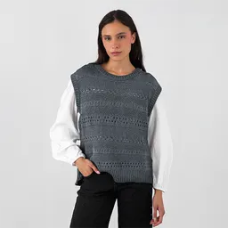 Sweater Vest Trenzado Gris S Mujer Raindoor