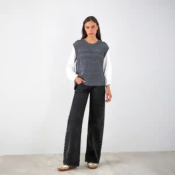 Sweater Vest Trenzado Gris S Mujer Raindoor