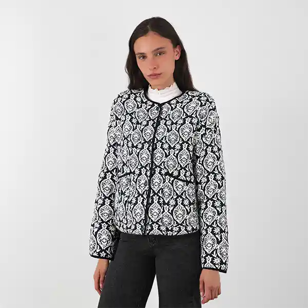 Chaqueta Acolchada Estampada Blanco Negro S Mujer Raindoor