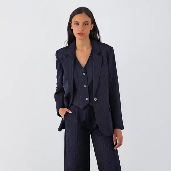 Blazer Azul Líneas Lúrex Xs Mujer Raindoor