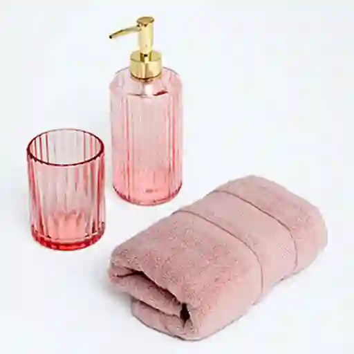 Set Disp + Vaso + Toalla Mano Transp Rosa