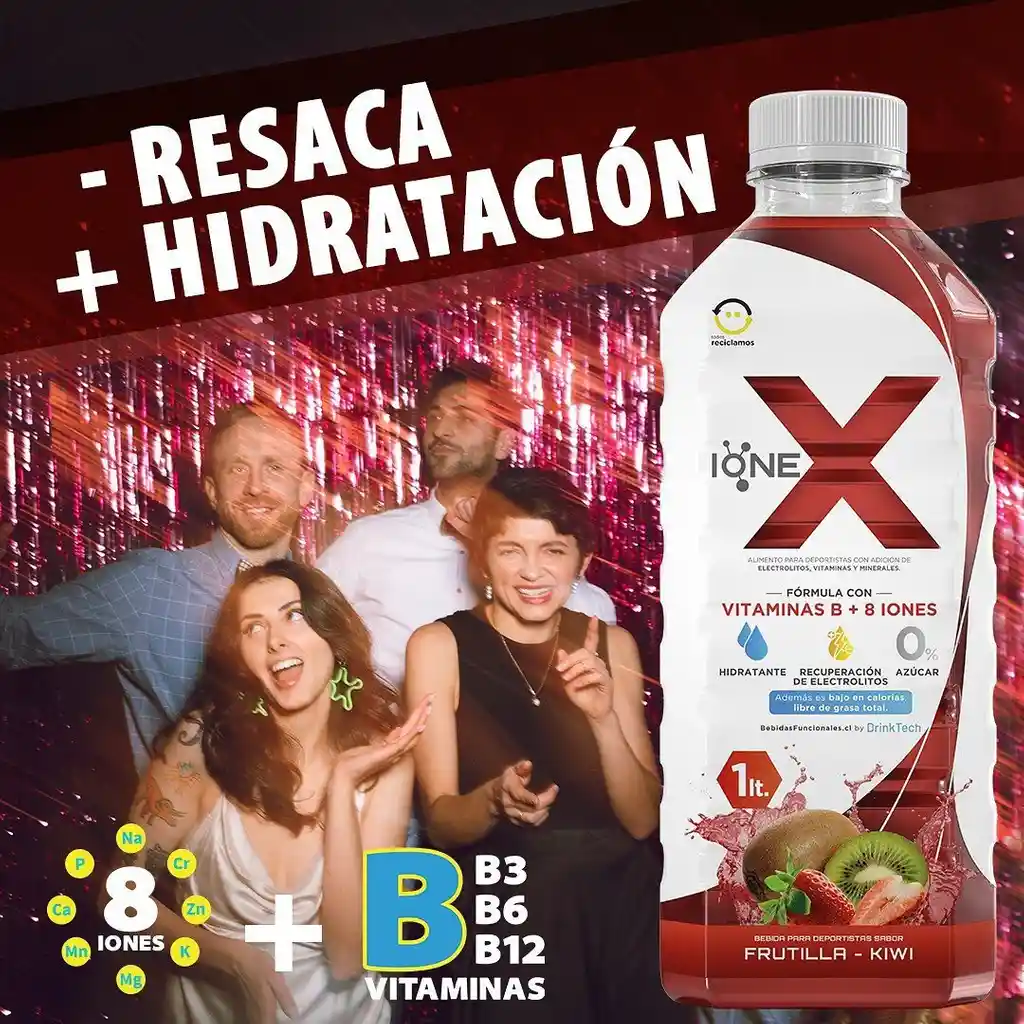 Ionex Bebida Hidratante Frutilla - Kiwi - Pack 6 Uds 1 Litro