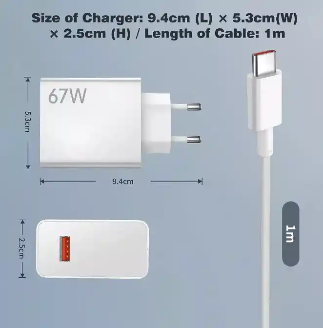 Cargador De Pared Compatible Con Xiaomi 67w Usb-c