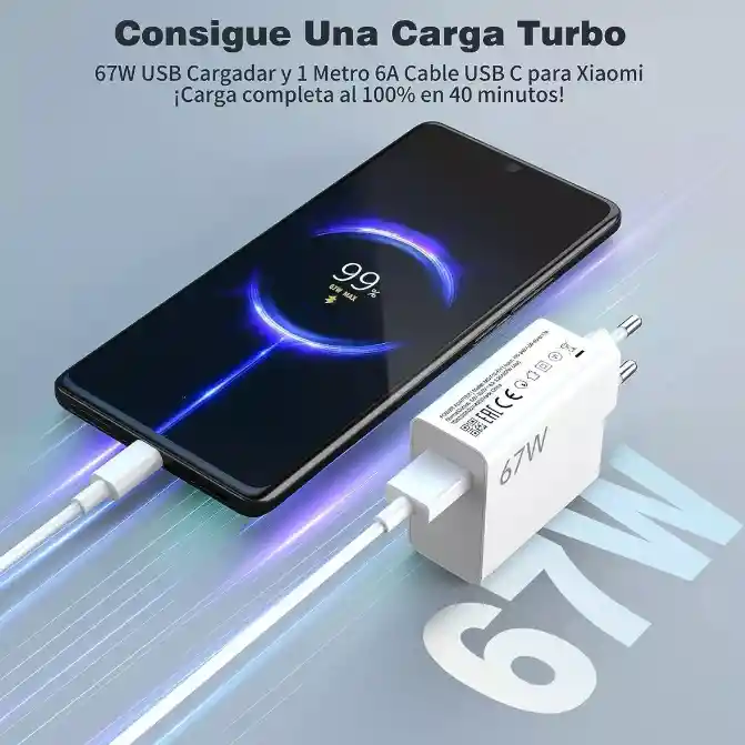 Cargador De Pared Compatible Con Xiaomi 67w Usb-c