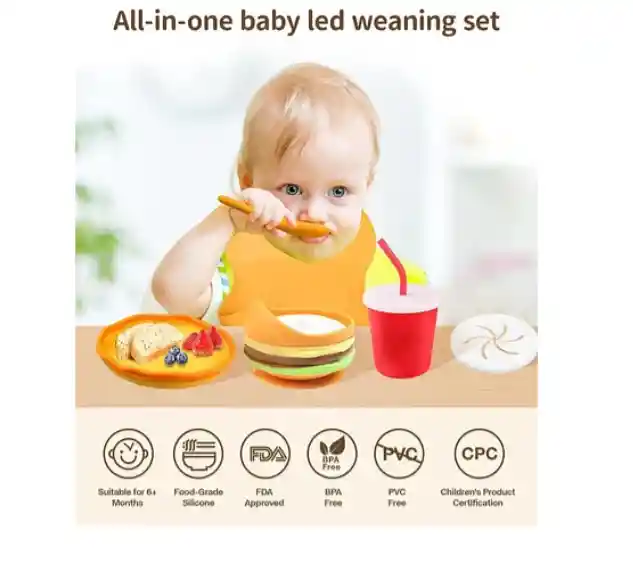 Juego De Cubiertos Con Babero De Silicona Antideslizante