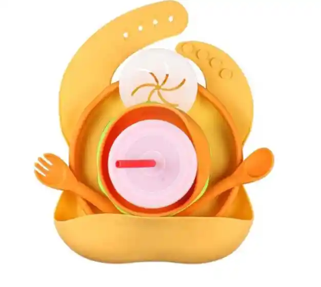 Juego De Cubiertos Con Babero De Silicona Antideslizante