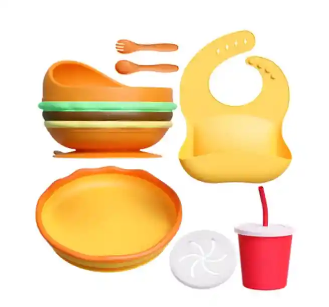 Juego De Cubiertos Con Babero De Silicona Antideslizante