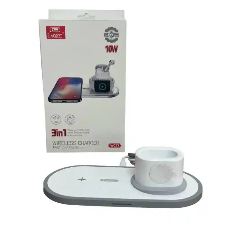 Cargador 3 En 1 Evotec Para Iphone Apple Watch Audifonos