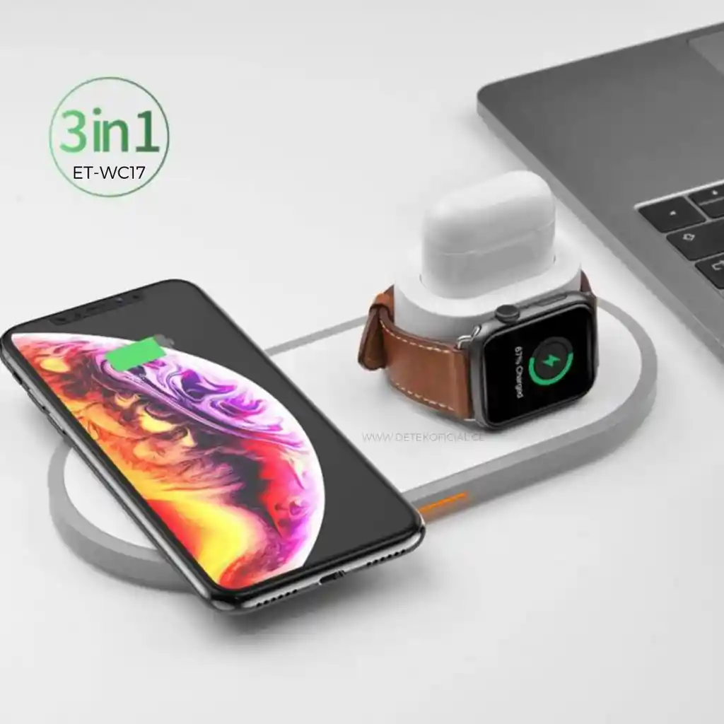 Cargador 3 En 1 Evotec Para Iphone Apple Watch Audifonos