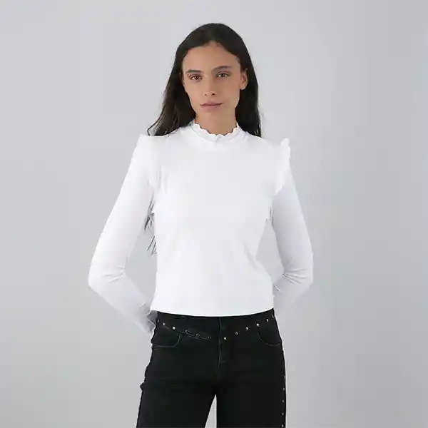 Polera Manga Larga Vuelos Broderie Blanca Xxs Mujer Raindoor