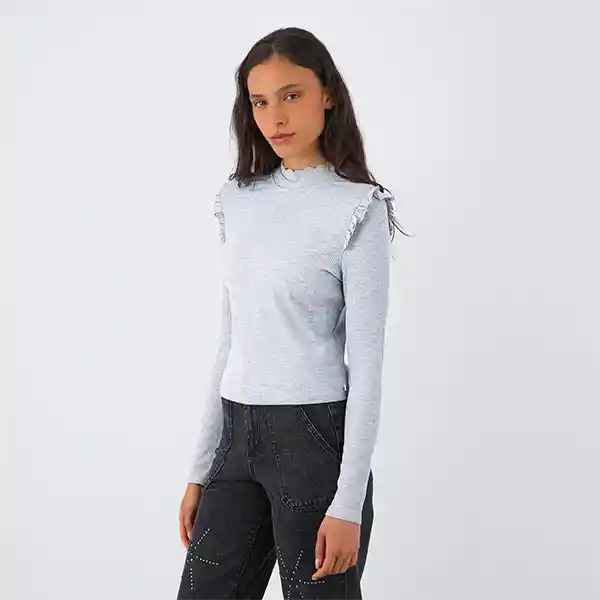 Polera Manga Larga Vuelos Broderie Gris Xs Mujer Raindoor