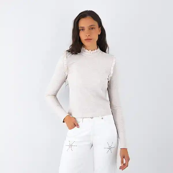 Polera Manga Larga Vuelos Broderie Beige Xxs Mujer Raindoor
