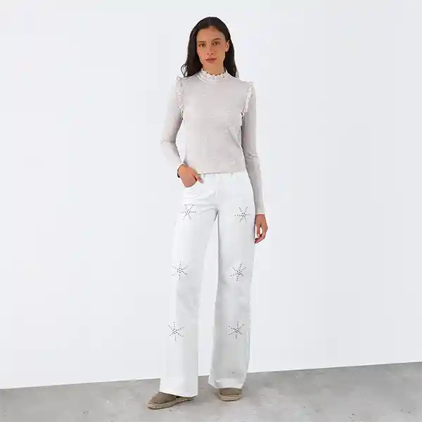 Polera Manga Larga Vuelos Broderie Beige Xs Mujer Raindoor