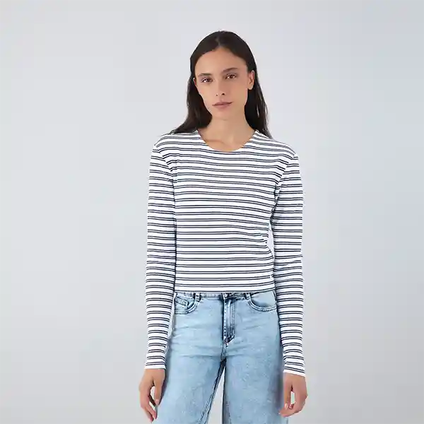 Polera Manga Larga Lineas Blanca L Mujer Raindoor