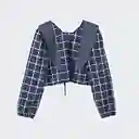 Blusa Cuadros Vuelos Azul M Mujer Raindoor