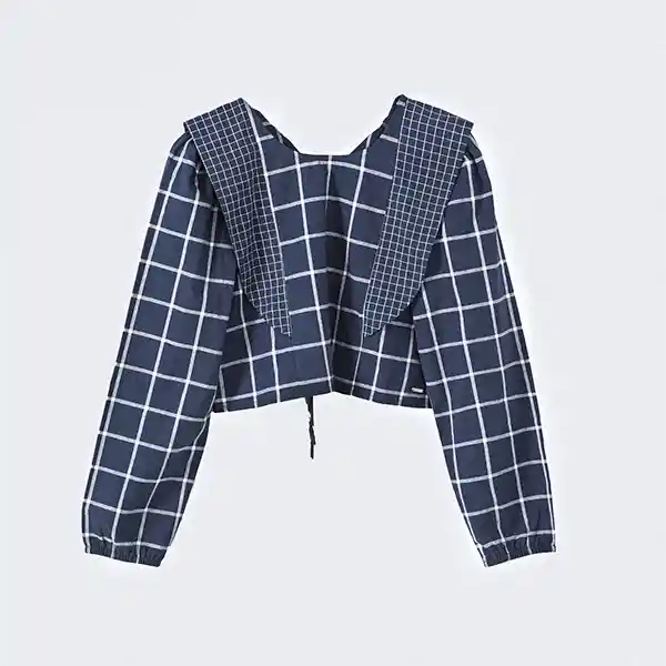 Blusa Cuadros Vuelos Azul M Mujer Raindoor