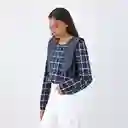 Blusa Cuadros Vuelos Azul M Mujer Raindoor