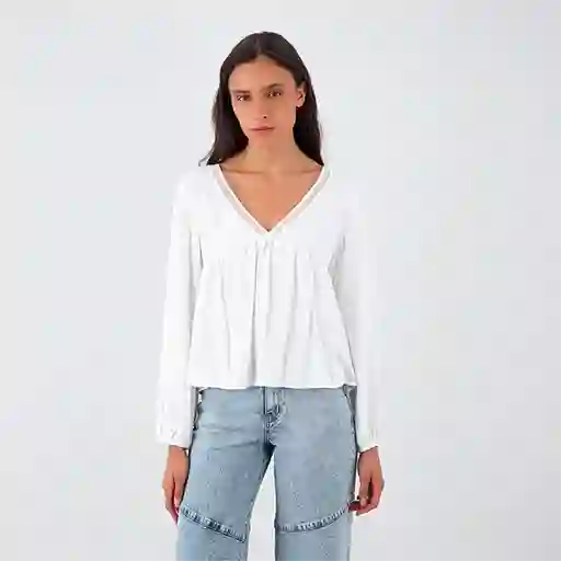 Blusa Cuello V Blanca Xxs Mujer Raindoor