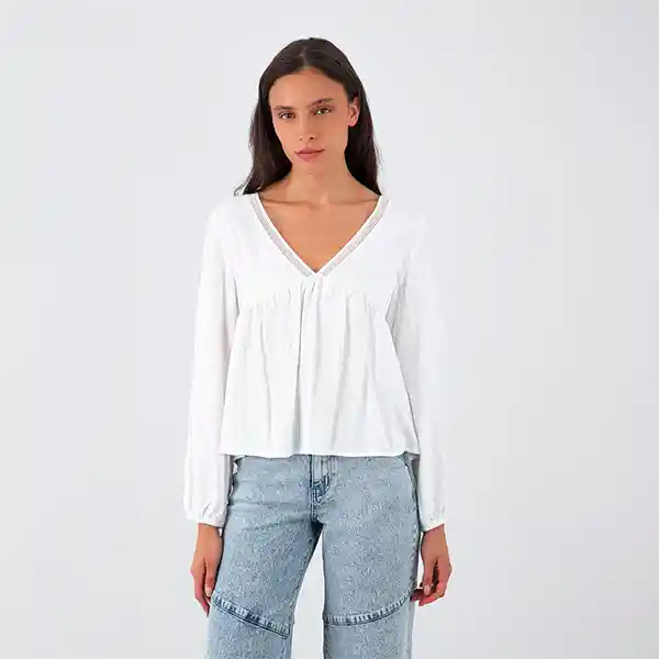 Blusa Cuello V Blanca S Mujer Raindoor