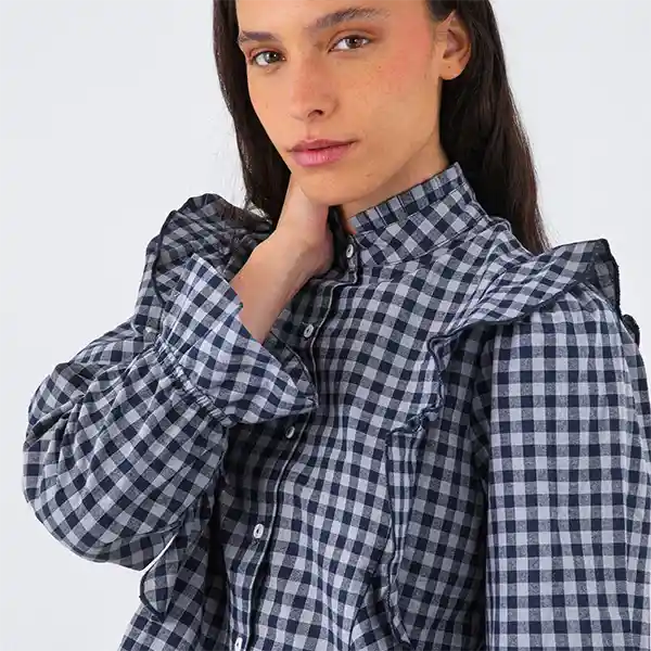 Blusa Vichy Vuelos Gris S Mujer Raindoor