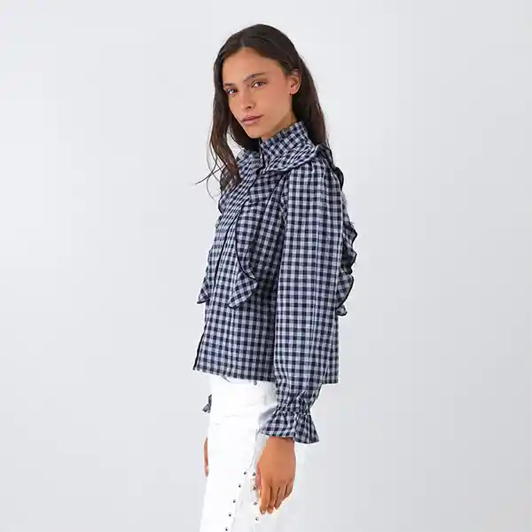 Blusa Vichy Vuelos Gris S Mujer Raindoor