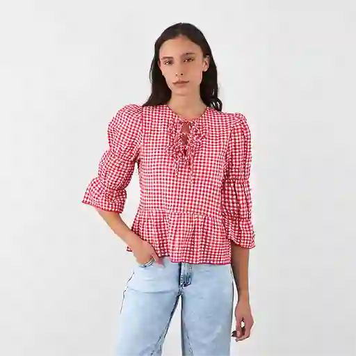 Blusa Vichy Lazos Roja Xs Mujer Raindoor