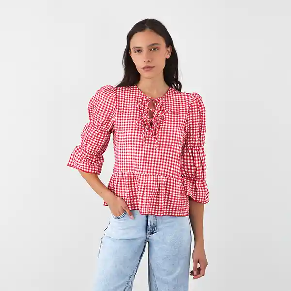 Blusa Vichy Lazos Roja Xs Mujer Raindoor