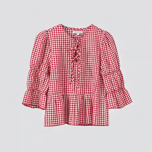 Blusa Vichy Lazos Roja Xs Mujer Raindoor