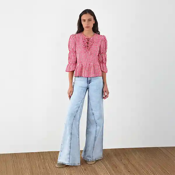 Blusa Vichy Lazos Roja S Mujer Raindoor