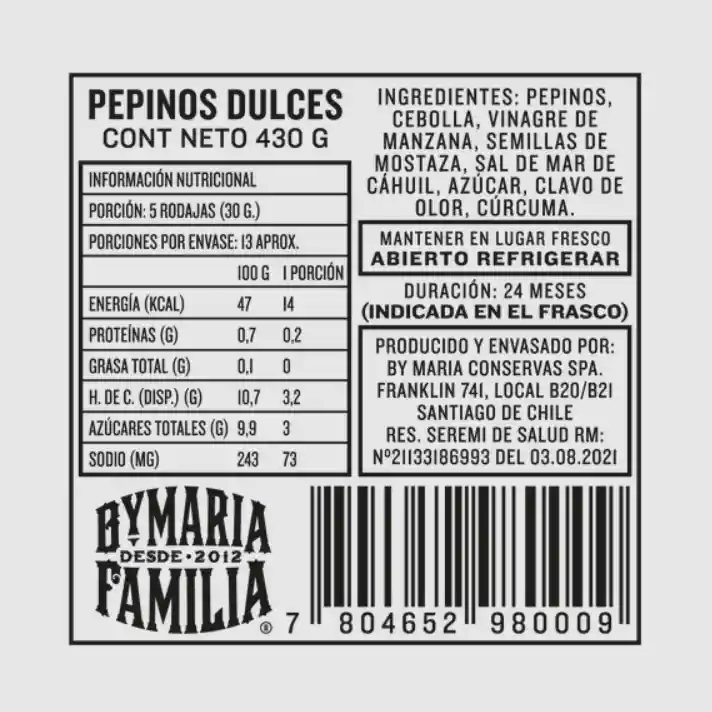 Encurtidos By Maria Pepinos Dulces 430grs