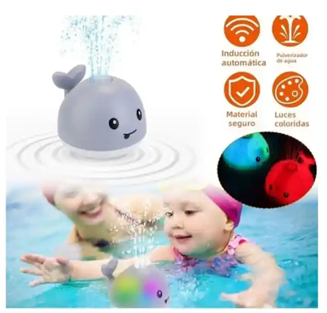 Ballena Lanza Agua Con Luces Juguete De Baño Bebe