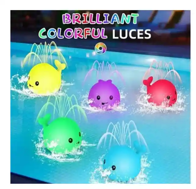 Ballena Lanza Agua Con Luces Juguete De Baño Bebe