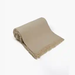 Manta Boho Algodón Flecos Beige